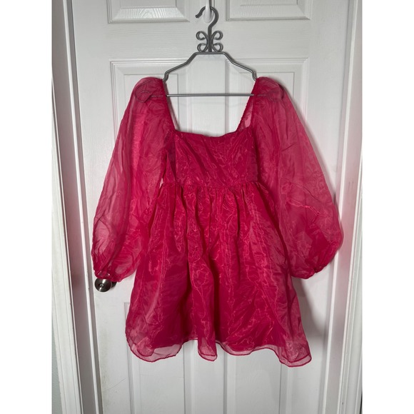Altar'd State Hot Pink Organza Puff Sleeve Dress — XS Whimsical - Picture 2 of 6